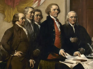 O Comitê dos Cinco formado por por John Adams, Benjamin Franklin, Thomas Jefferson, Robert Livingston e Roger Sherman